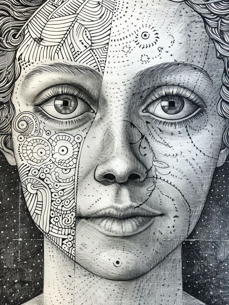 Intricate Stippled Portrait Study - Image 2