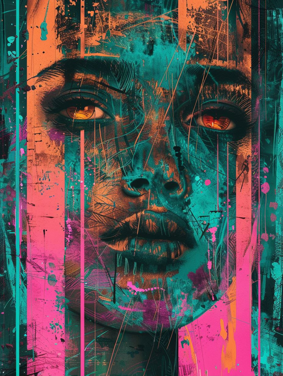 Neon Soul: Abstract Portrait Collage - Image 1