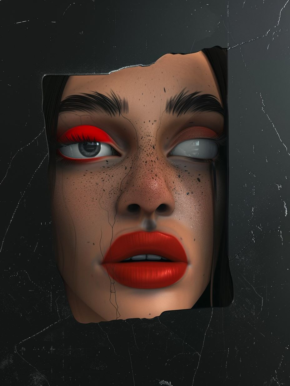 Crimson Gaze: Surreal Digital Portraits - Image 1