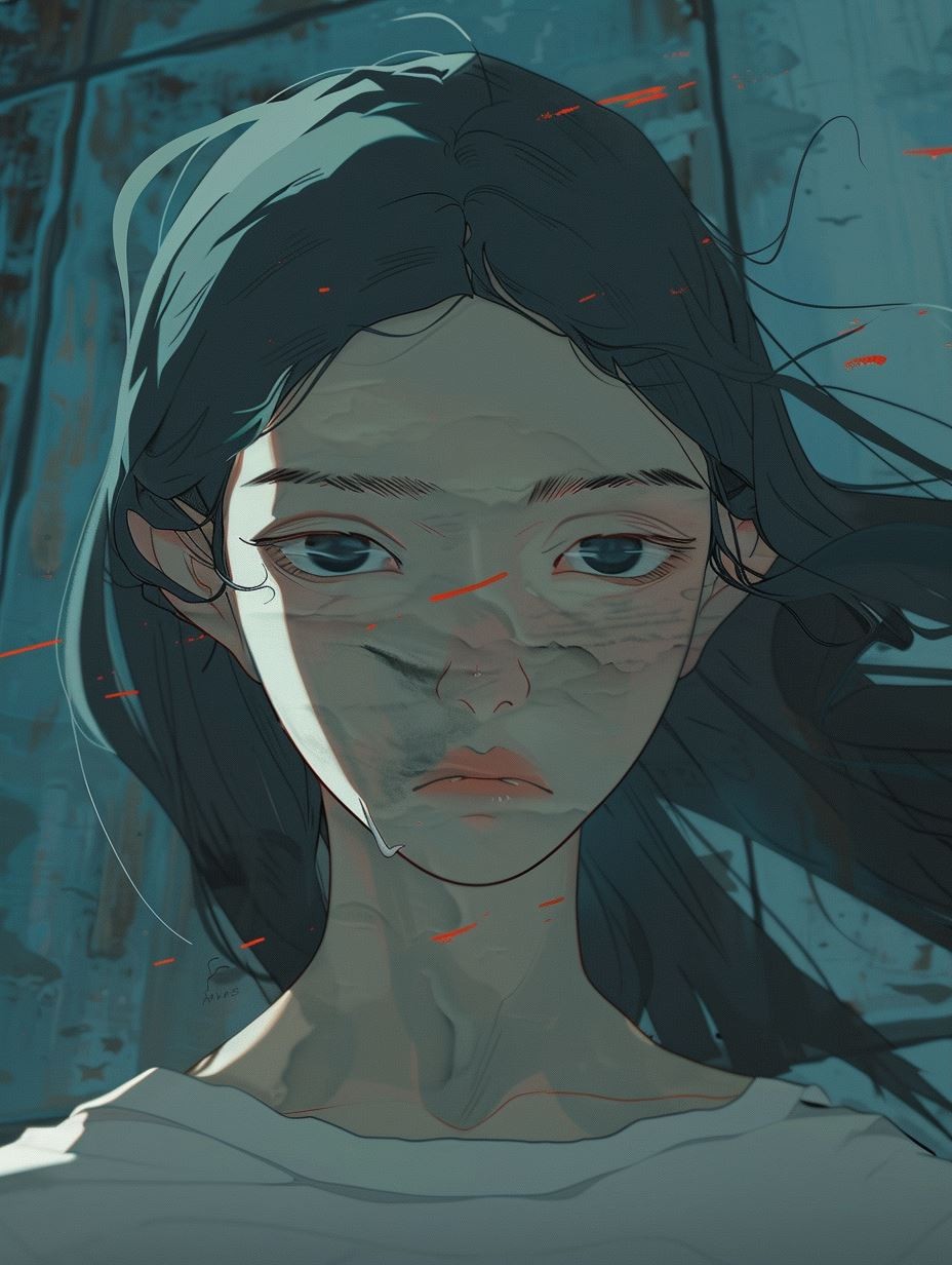 Melancholy Gaze in Teal Hues - Image 1