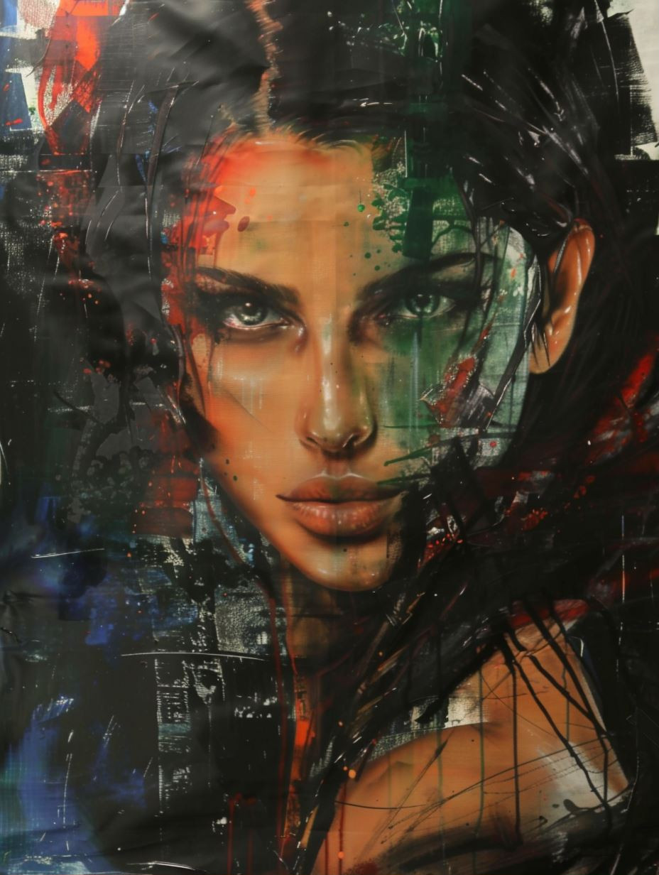 Abstract Female Portraits in Mixed Media - Image 1