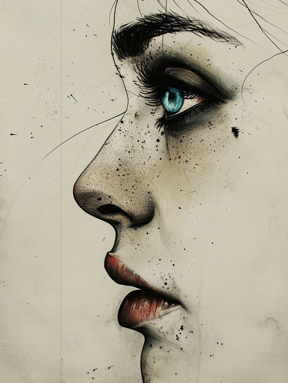 Melancholic Ink and Watercolor Portrait - Image 2
