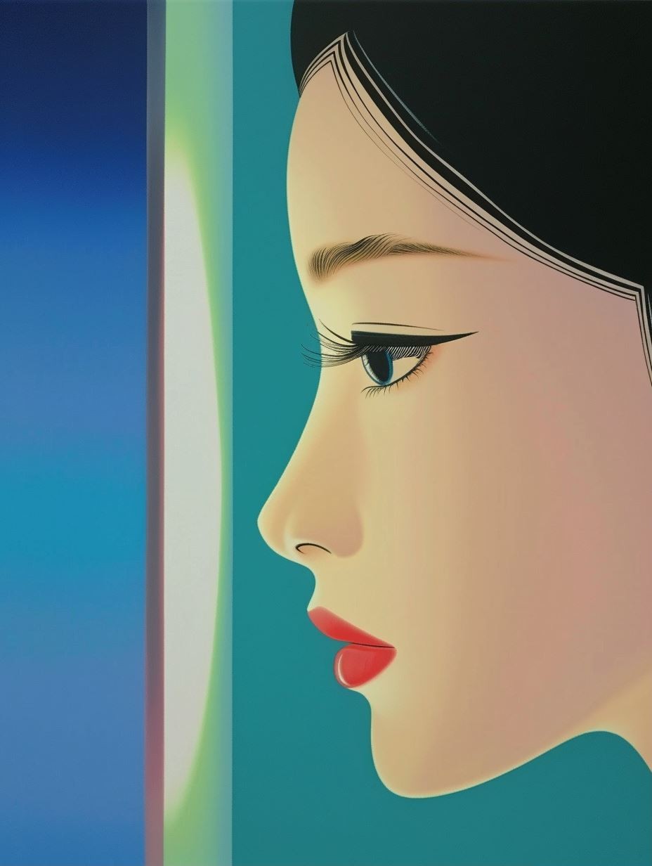 Serene Gaze in Cyan Hues - Image 1