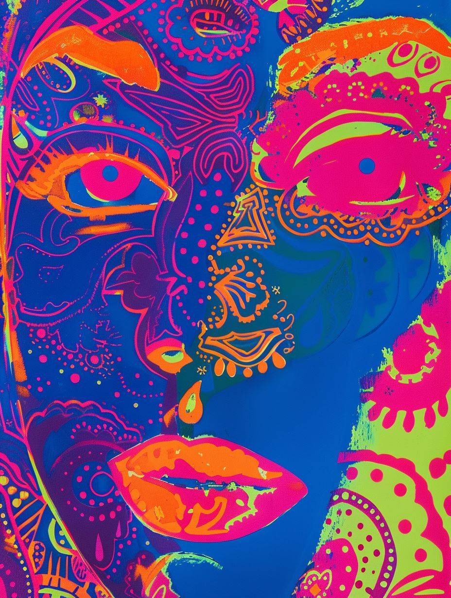 Psychedelic Neon Portrait Collage - Image 1