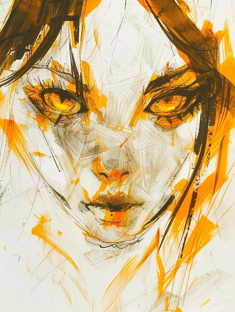Amber Ink Expressionist Portrait - Image 2