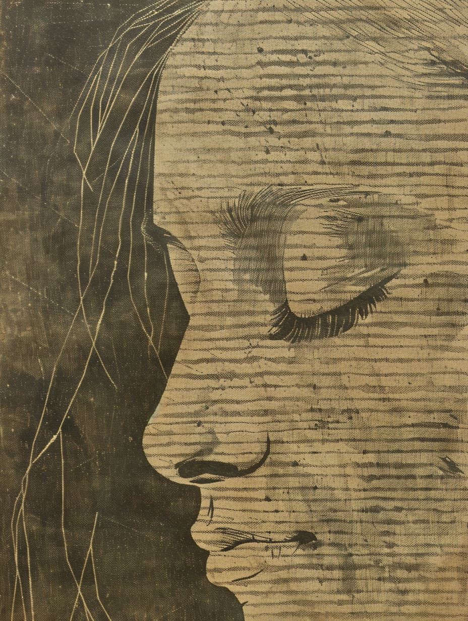 Vintage Sepia Linocut Portrait - Image 3