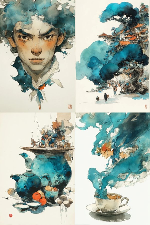 Azure Dreams in Ink and Wash