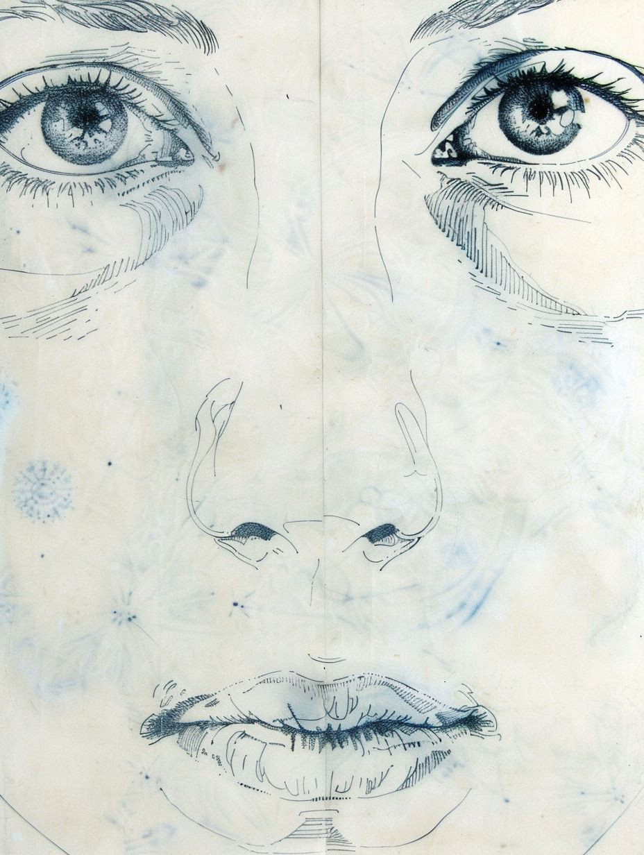 Ethereal Blue Ink Portrait Studies - Image 3
