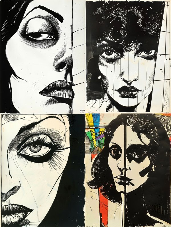 Dramatic Ink Portraits of Four Women