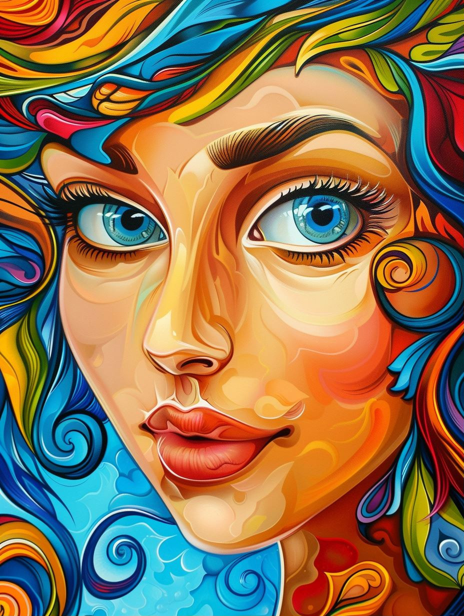 Vibrant Swirling Portrait Art - Image 1