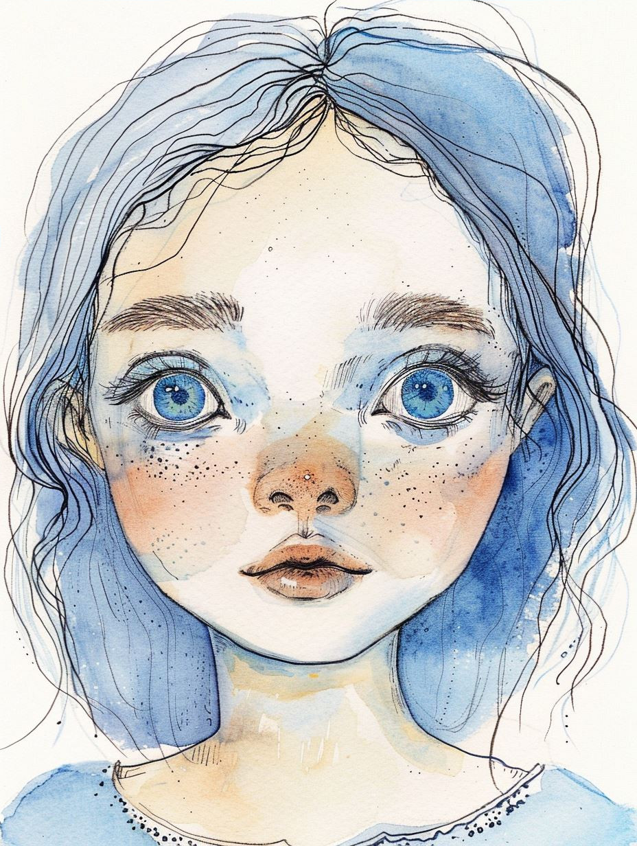 Azure Gazes: A Watercolor Study - Image 4
