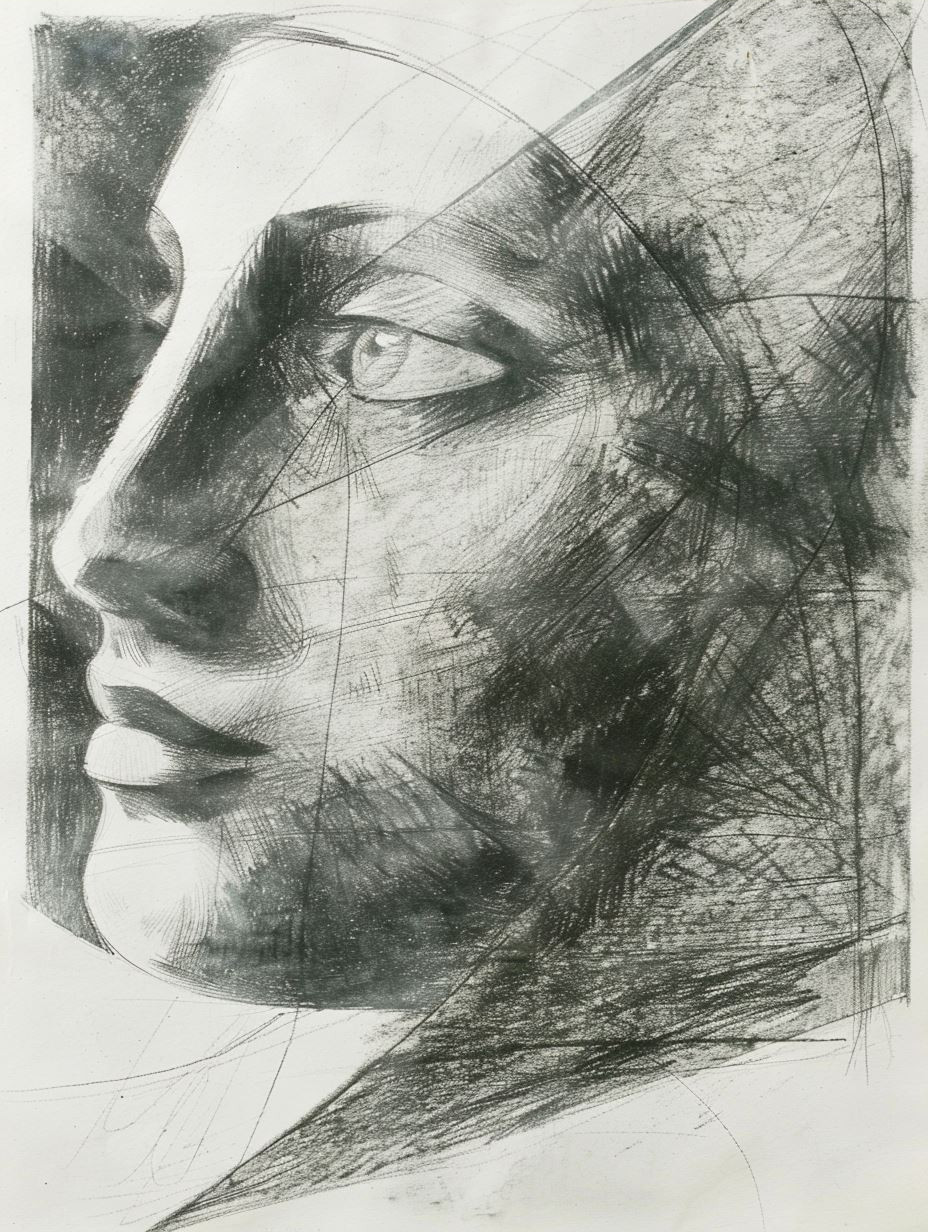 Shadowed Gaze in Charcoal Hatching - Image 4