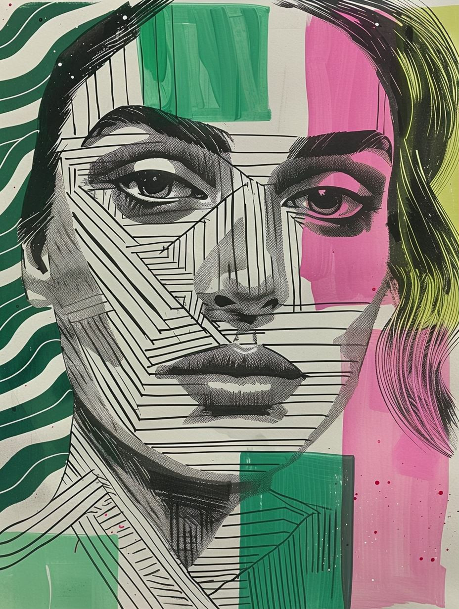 Fragmented Portraits in Neon Hue - Image 1