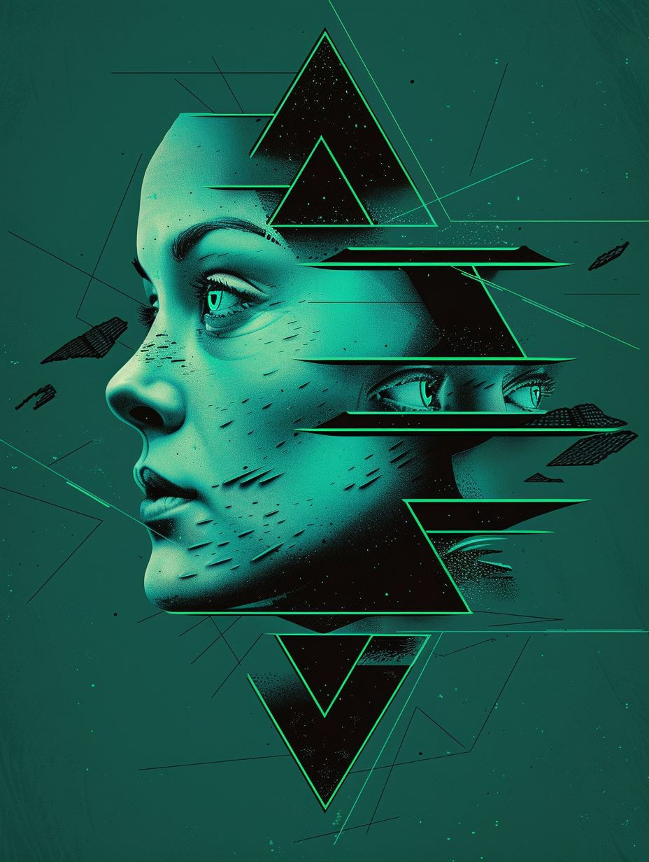 Fragmented Emerald Cybernetic Portrait - Image 1