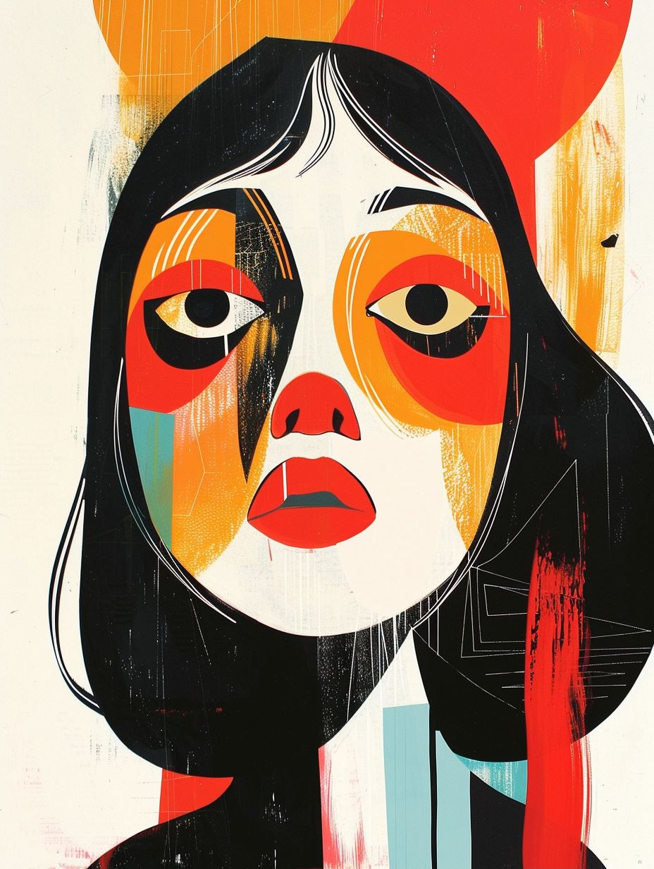Abstract Geometric Portrait in Crimson - Image 2