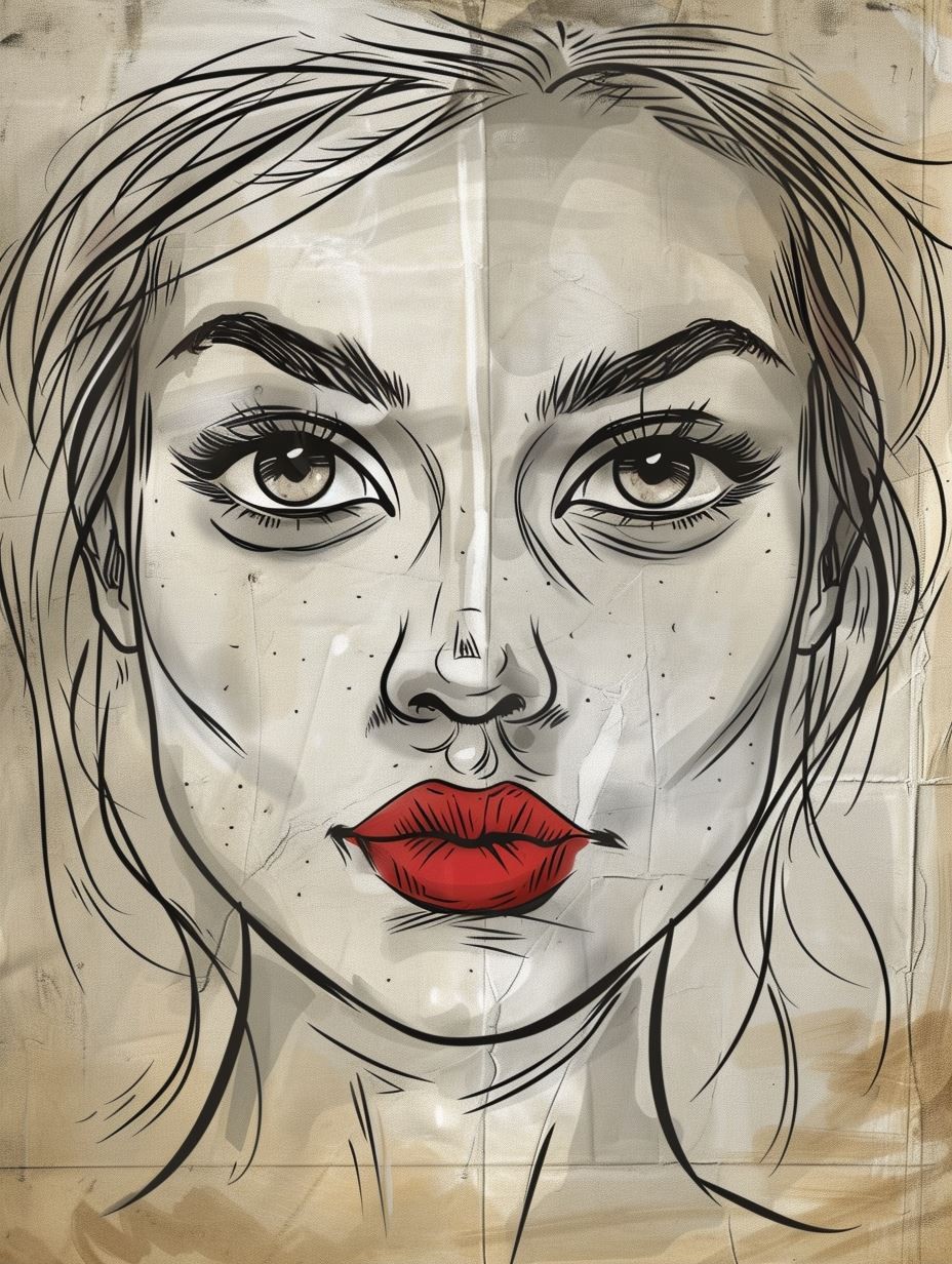 Urban Sketch Red Lip Portrait