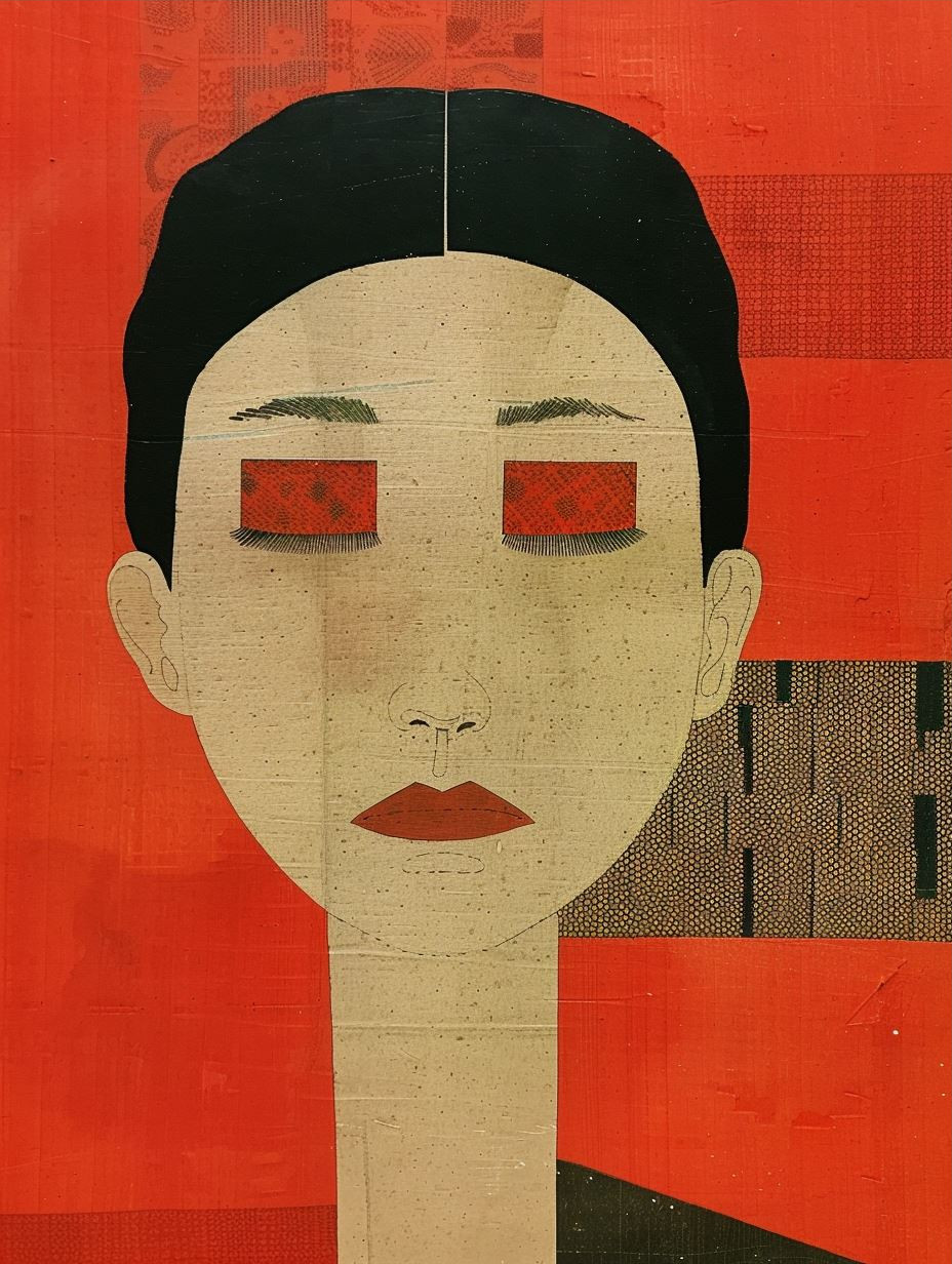 Fragmented Faces in Crimson and Gold - Image 3