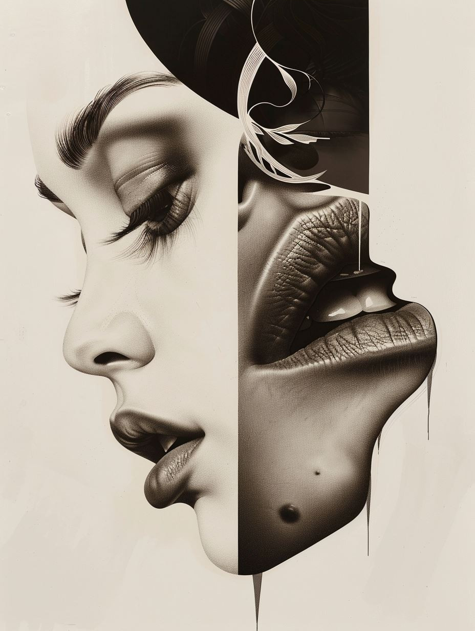 Surrealist Monochrome Fluid Portrait - Image 3