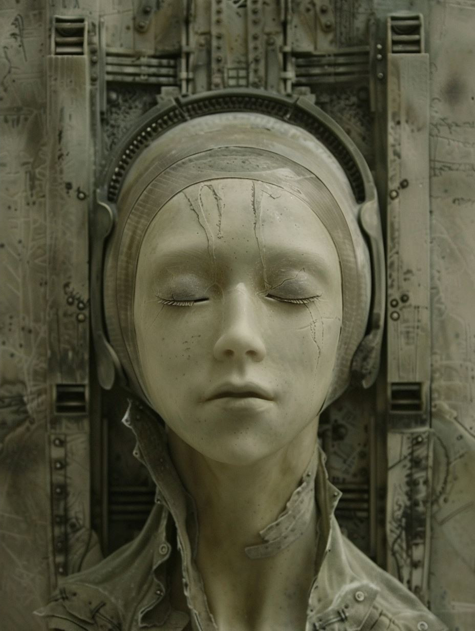 Melancholy Gaze in Distressed Oil - Image 2