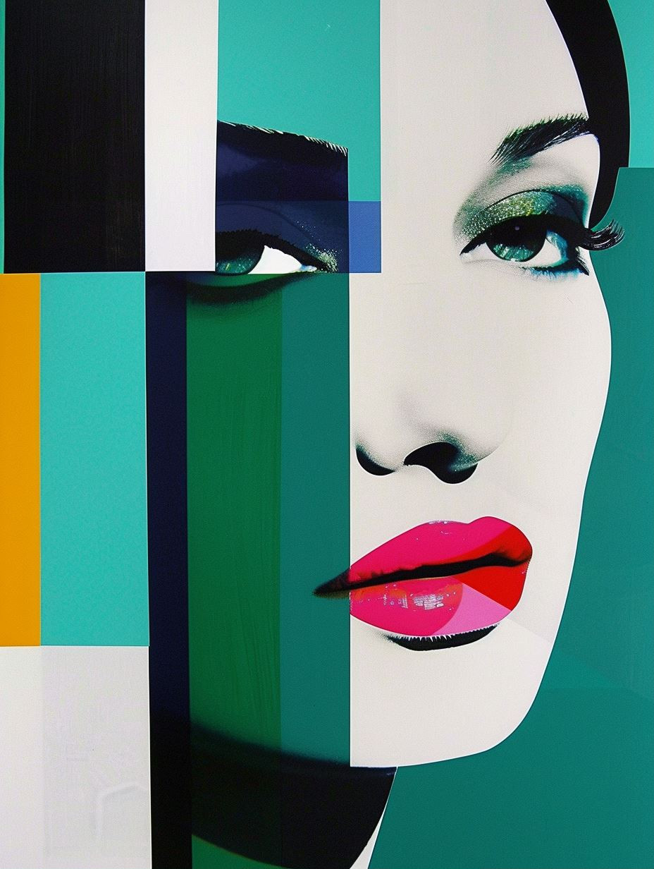 Fragmented Beauty in Teal and Crimson - Image 1