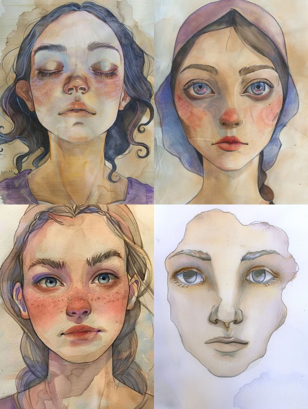 Ethereal Gaze: Watercolor Portrait Studies