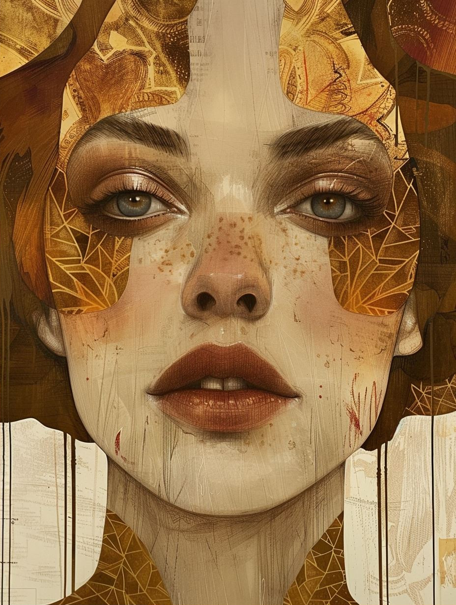 Golden Fragmented Portrait Study - Image 2
