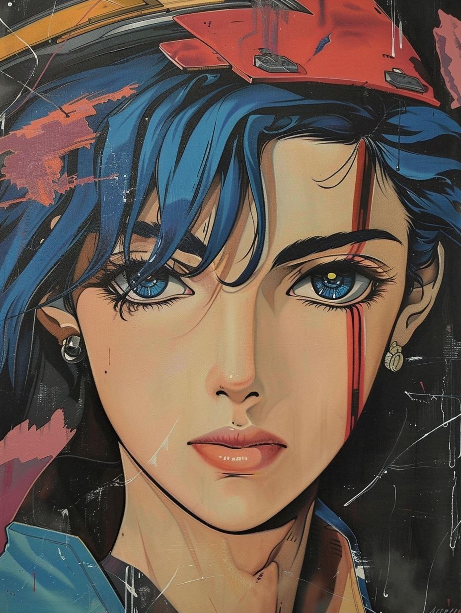 Cyberpunk Azure Gaze Portrait