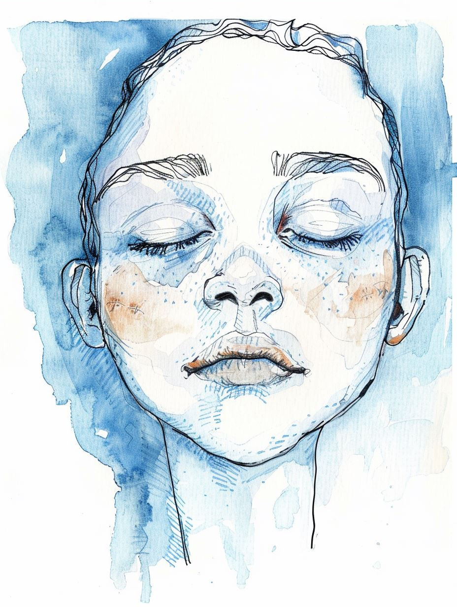 Azure Gazes: A Watercolor Study - Image 3