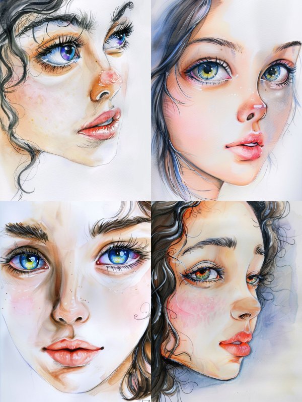 Ethereal Gaze Watercolor Portrait Study