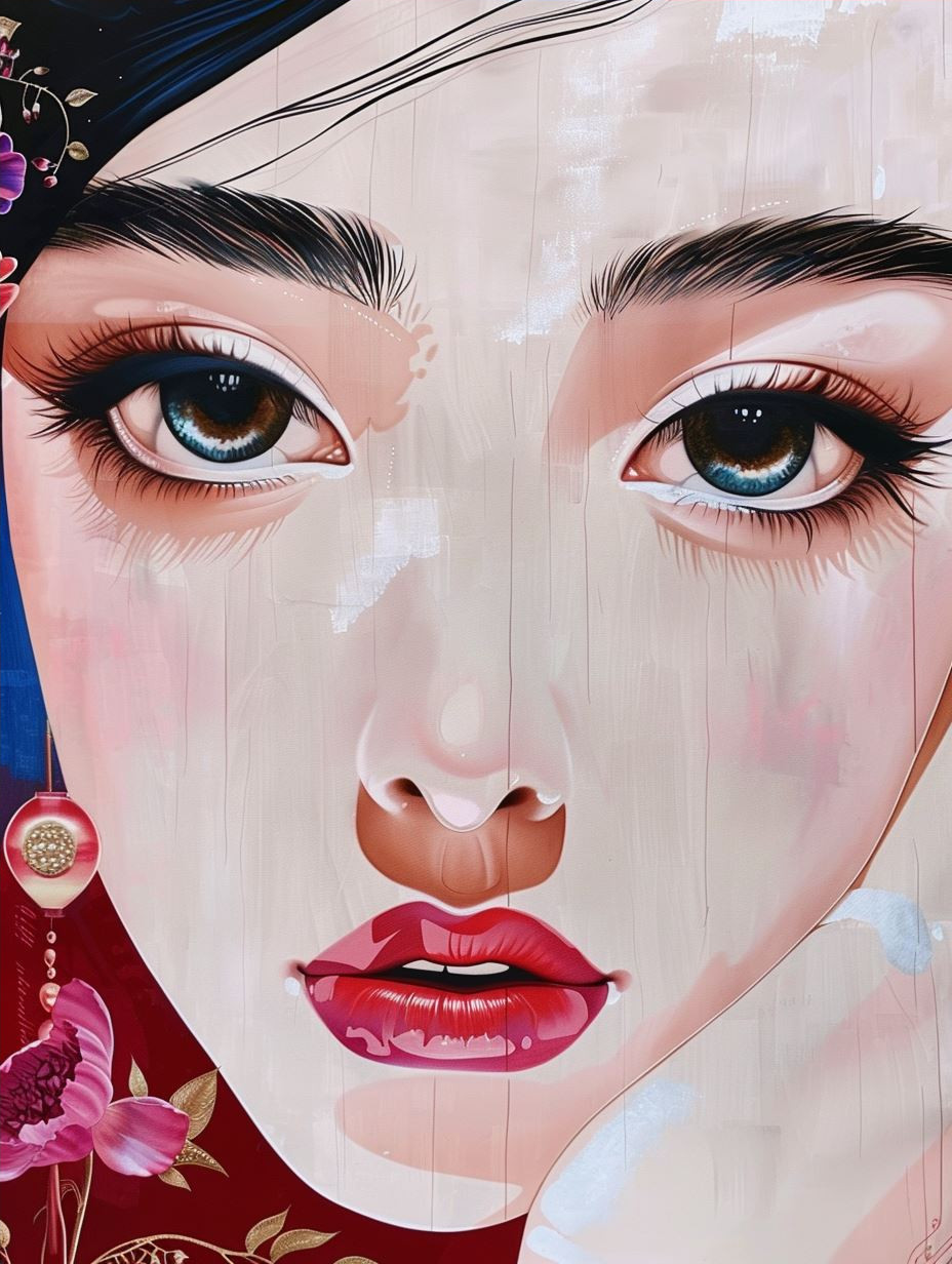 Ethereal Crimson Asian Portraits - Image 4
