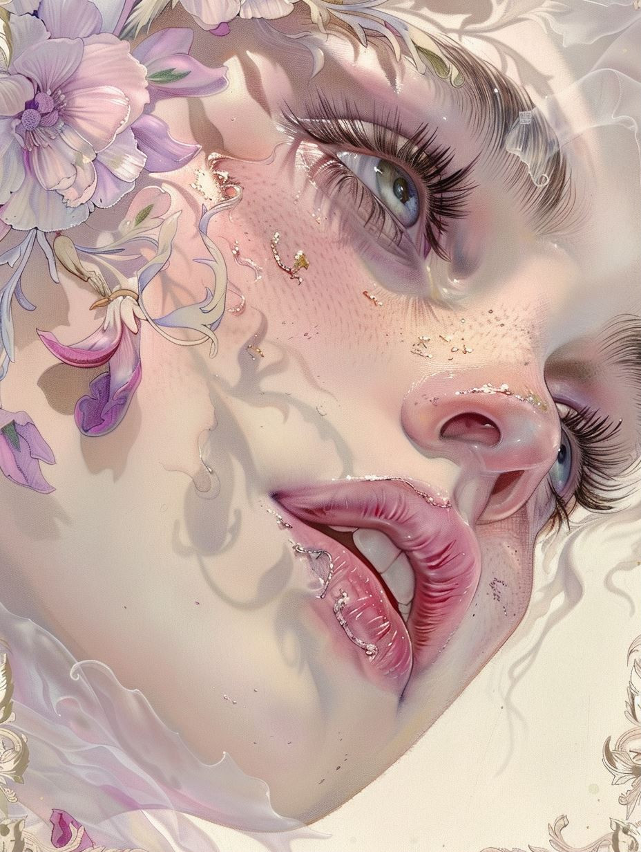 Ethereal Blooms and Dewy Gazes - Image 1
