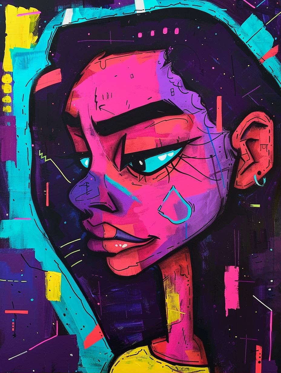 Neon Cyberpunk Emotional Portrait
