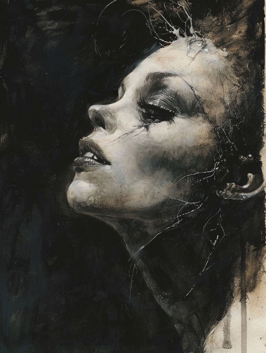 Melancholy Ink and Shadow Portrait - Image 2