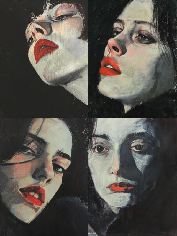 Crimson Lips in Shadow