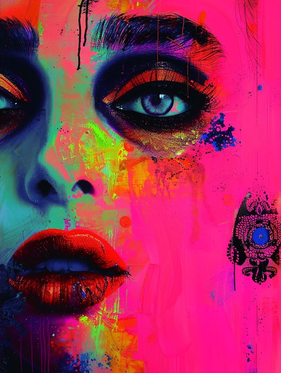 Neon Psychedelic Floral Portrait - Image 2