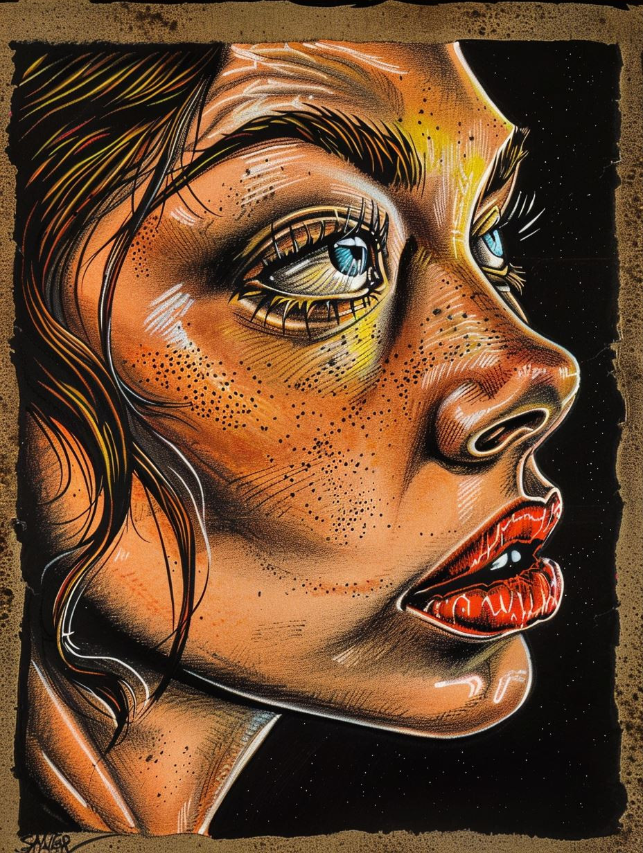 Bold Ink Portrait with Freckles - Image 3