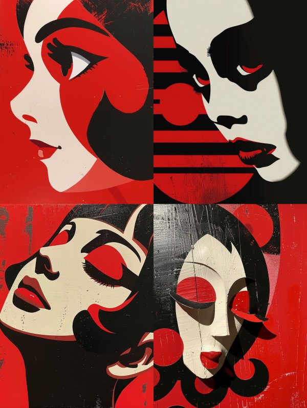 Crimson Shadows Modernist Portrait