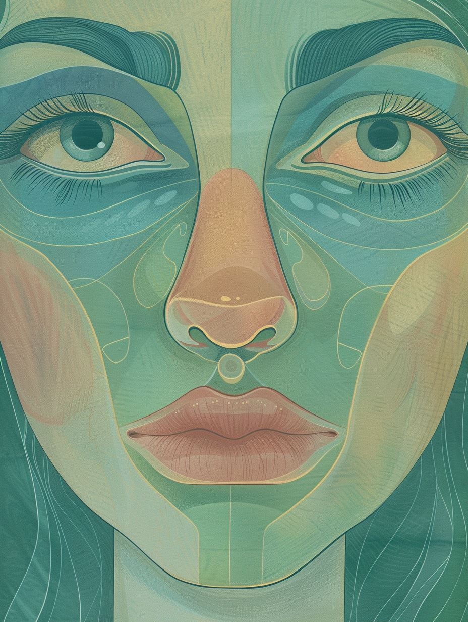 Ethereal Faces in Teal and Gold - Image 1
