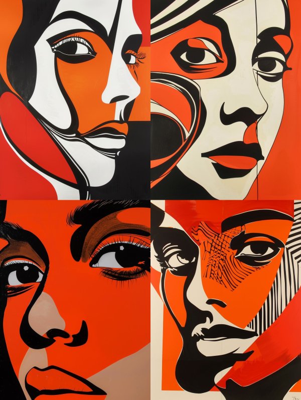 Fragmented Visions in Red and Black