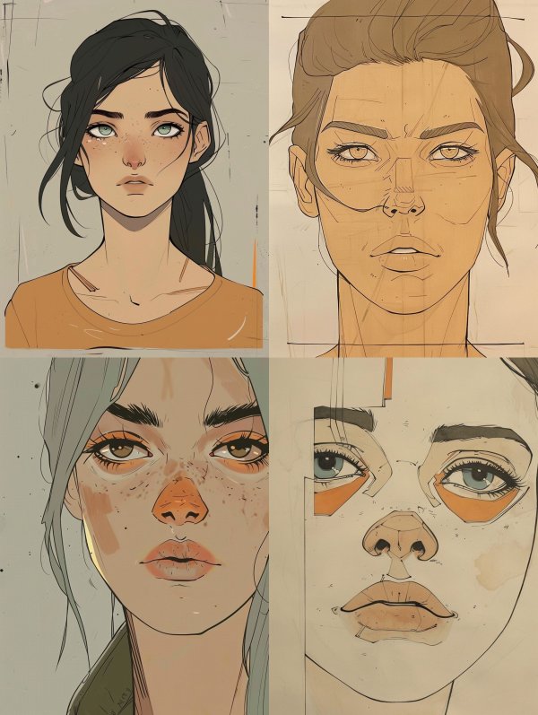 Digital Portrait Study: Four Female Faces