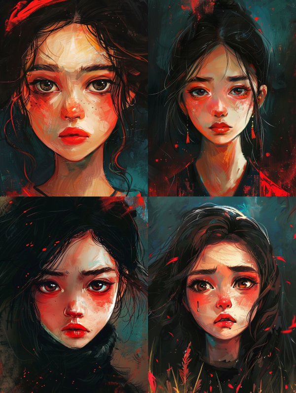 Melancholic Portraits in Crimson Hues