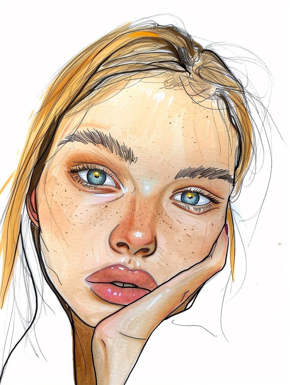 Ethereal Freckled Portrait Sketch - Image 1