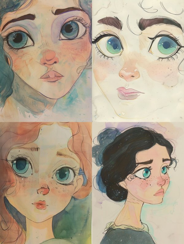 Dreamy Gazes in Watercolor