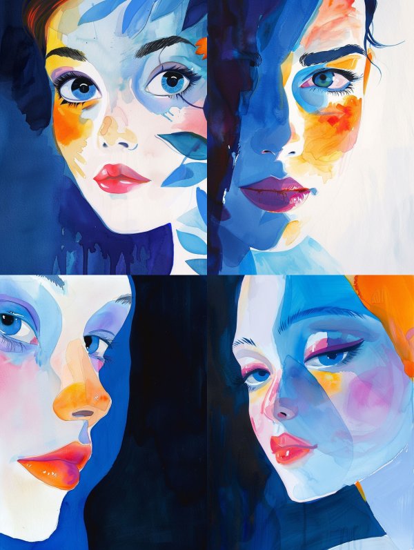 Ethereal Blue Watercolor Portraits