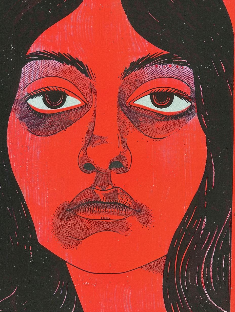 Crimson Halftone Pop Art Portrait - Image 1