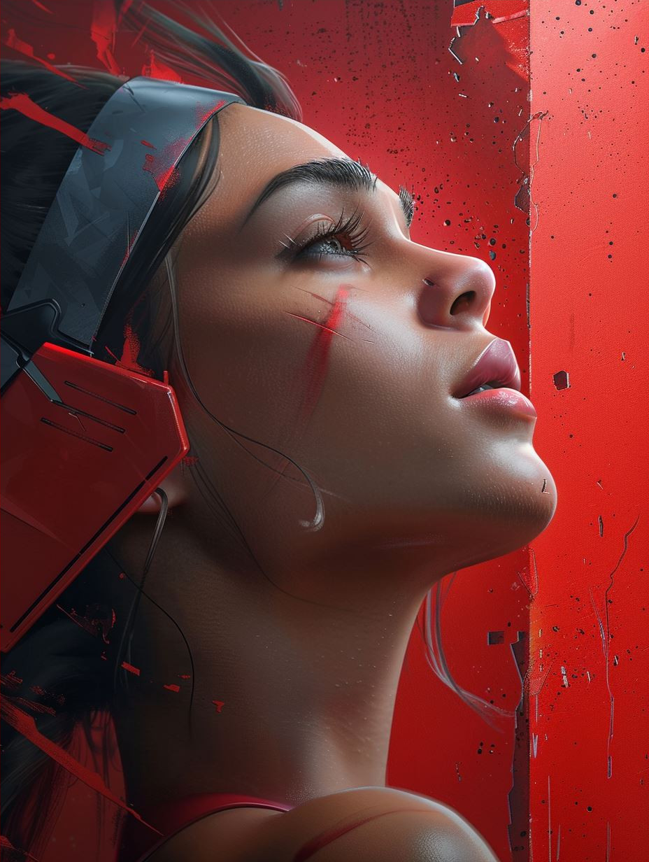 Crimson Glow Cybernetic Portrait - Image 4