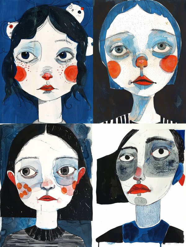 Melancholic Blue Portrait Studies