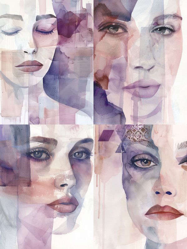 Ethereal Fragmented Watercolor Portraits