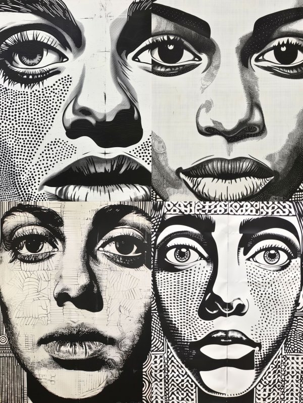 Fragmented Visions in Monochrome Ink
