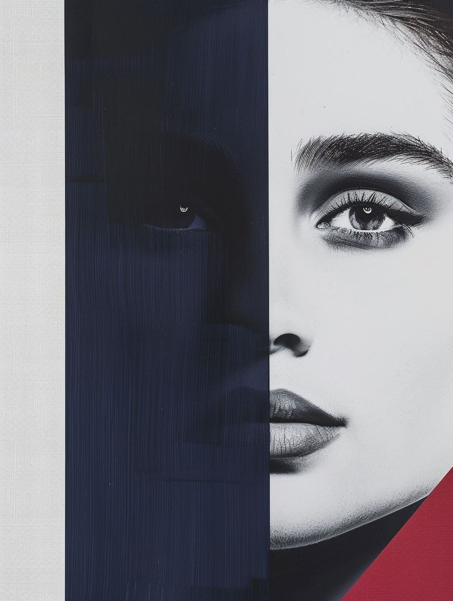 Fragmented Beauty in Monochrome and Red - Image 1
